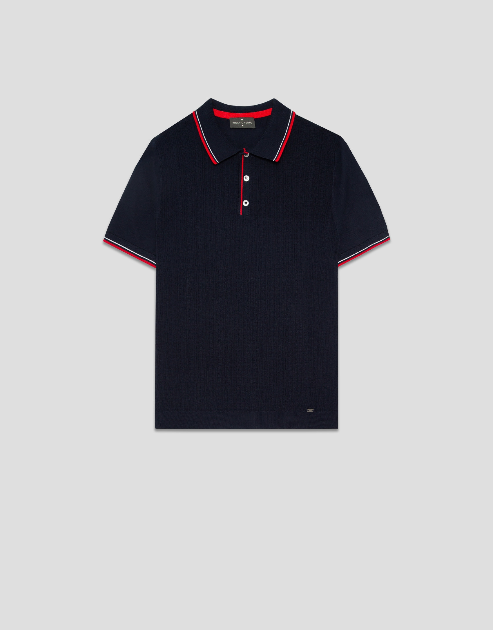 Navy knitted polo shirt with striped structure | Roberto Verino
