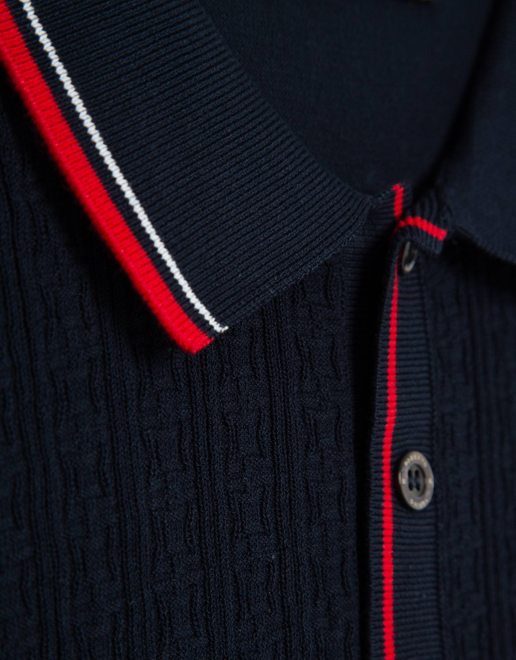 Navy knitted polo shirt with striped structure | Roberto Verino