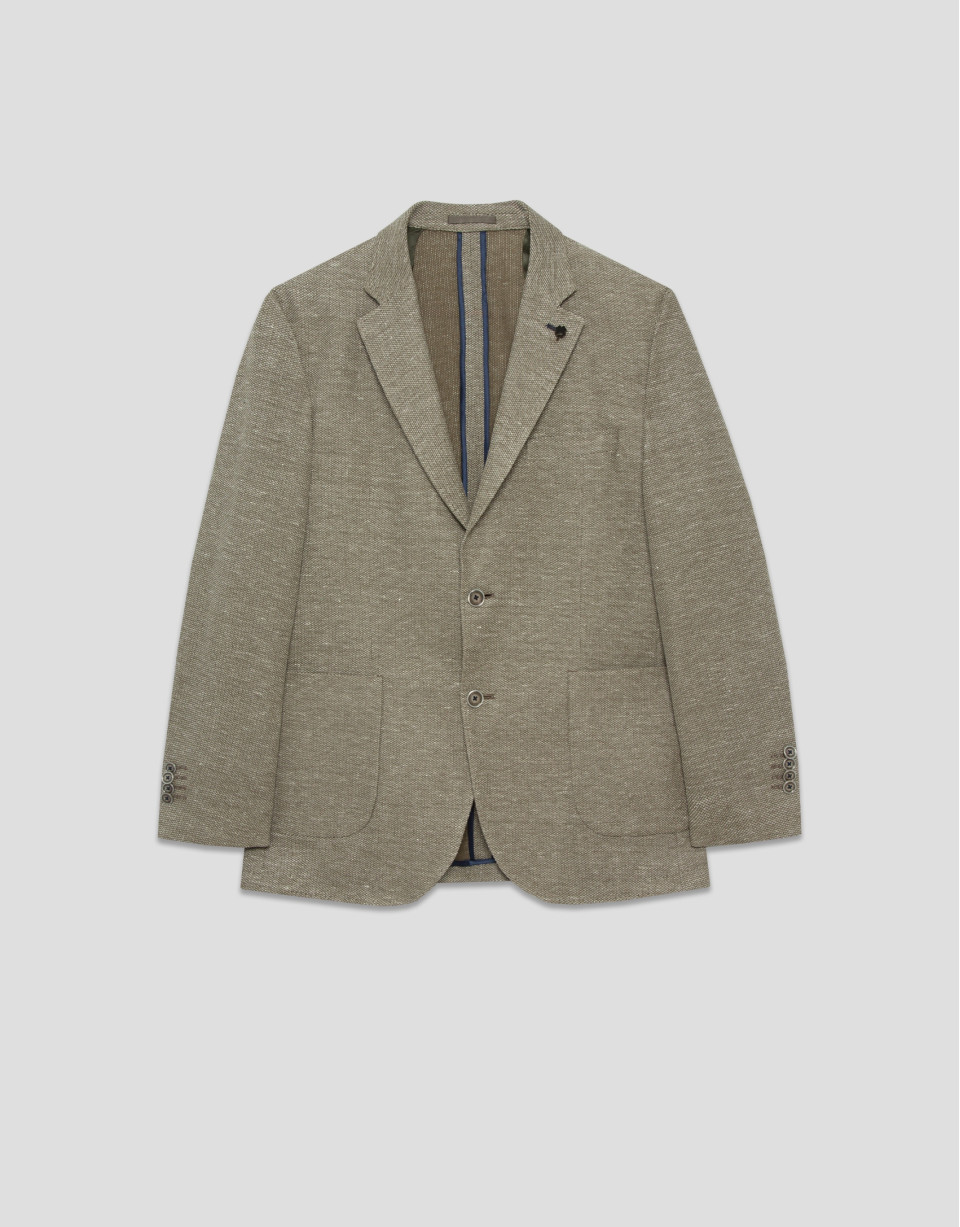 Khaki green/ecru structured knitted blazer | Roberto Verino