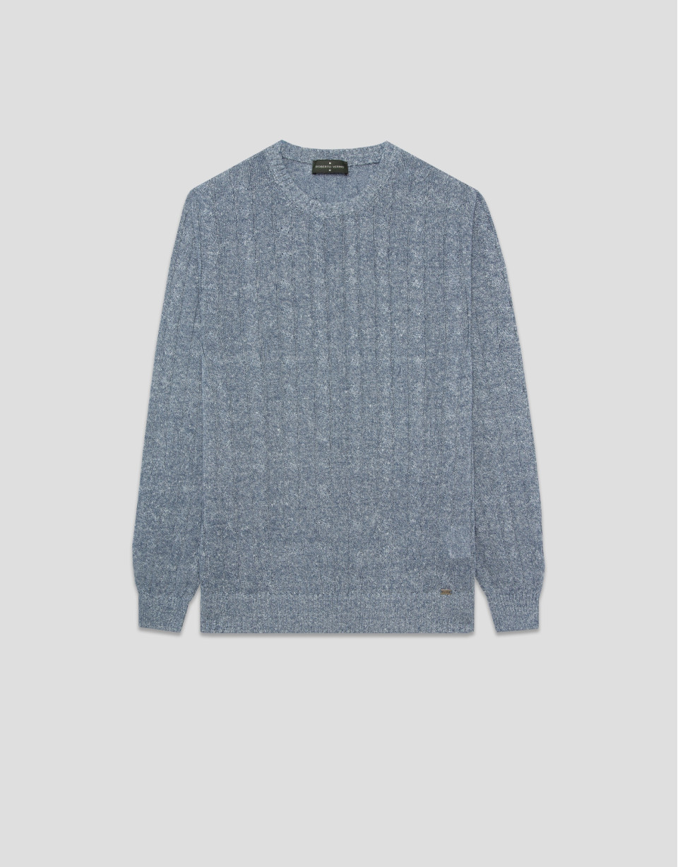 Blue cotton/linen cable knit sweater - Man | Roberto Verino