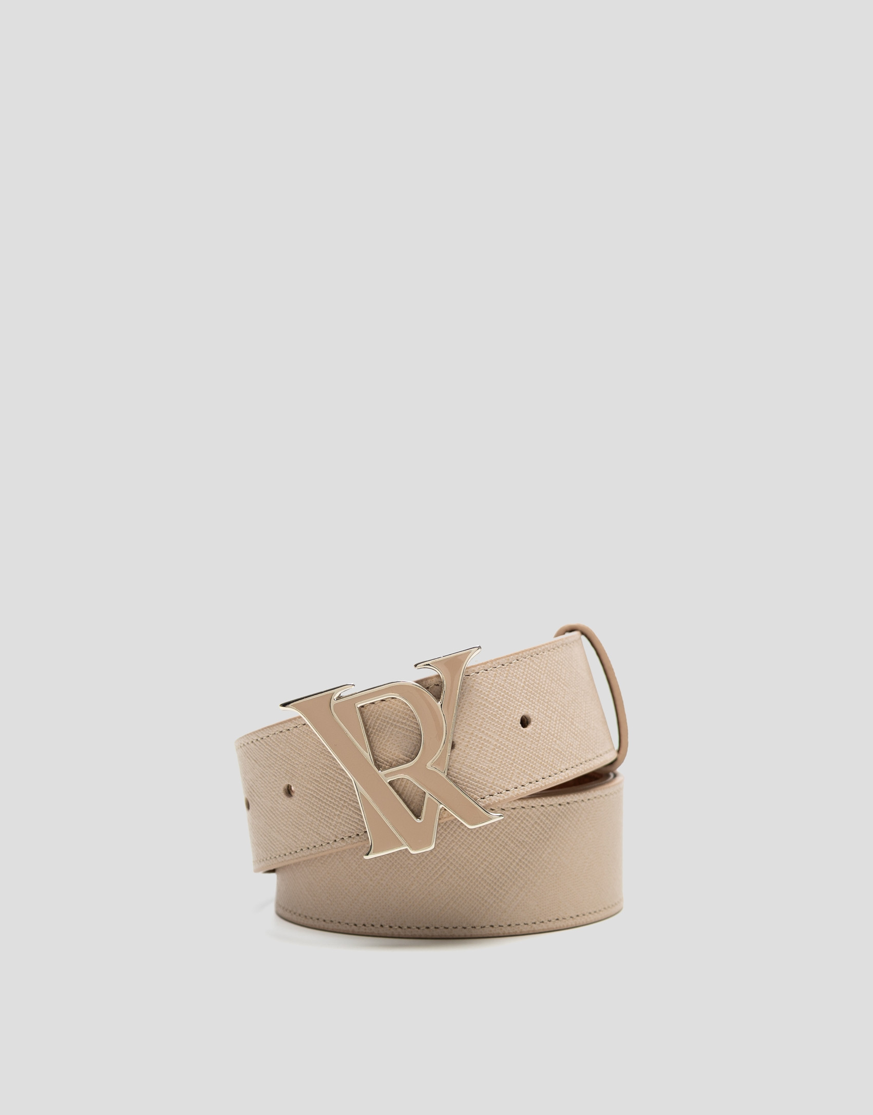 Camel Saffiano leather belt with enamelled ... | Roberto Verino
