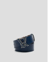 Blue Saffiano leather belt with enamelled buckle | Roberto Verino