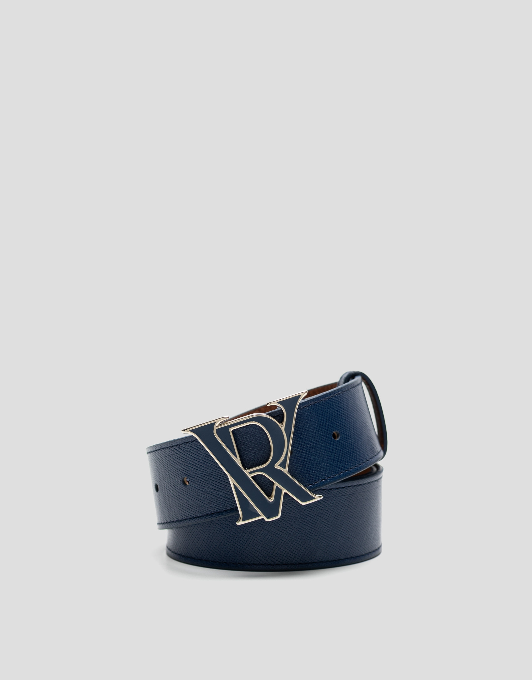 Blue Saffiano leather belt with enamelled buckle | Roberto Verino