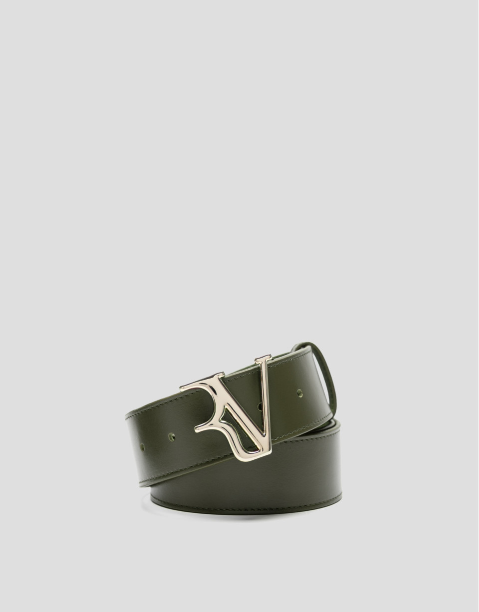 Green leather belt with matching stitching | Roberto Verino