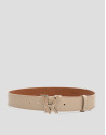 Camel Saffiano leather belt with enamelled ... | Roberto Verino