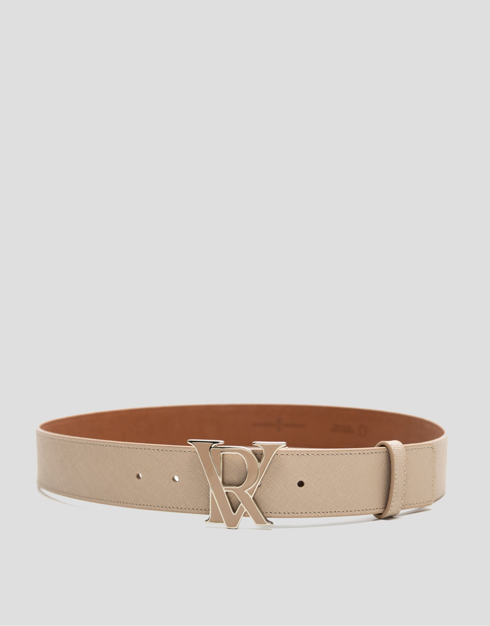 Camel Saffiano leather belt with enamelled ... | Roberto Verino