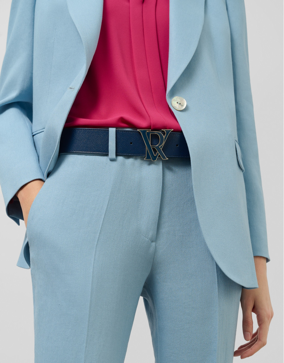 Blue Saffiano leather belt with enamelled buckle | Roberto Verino