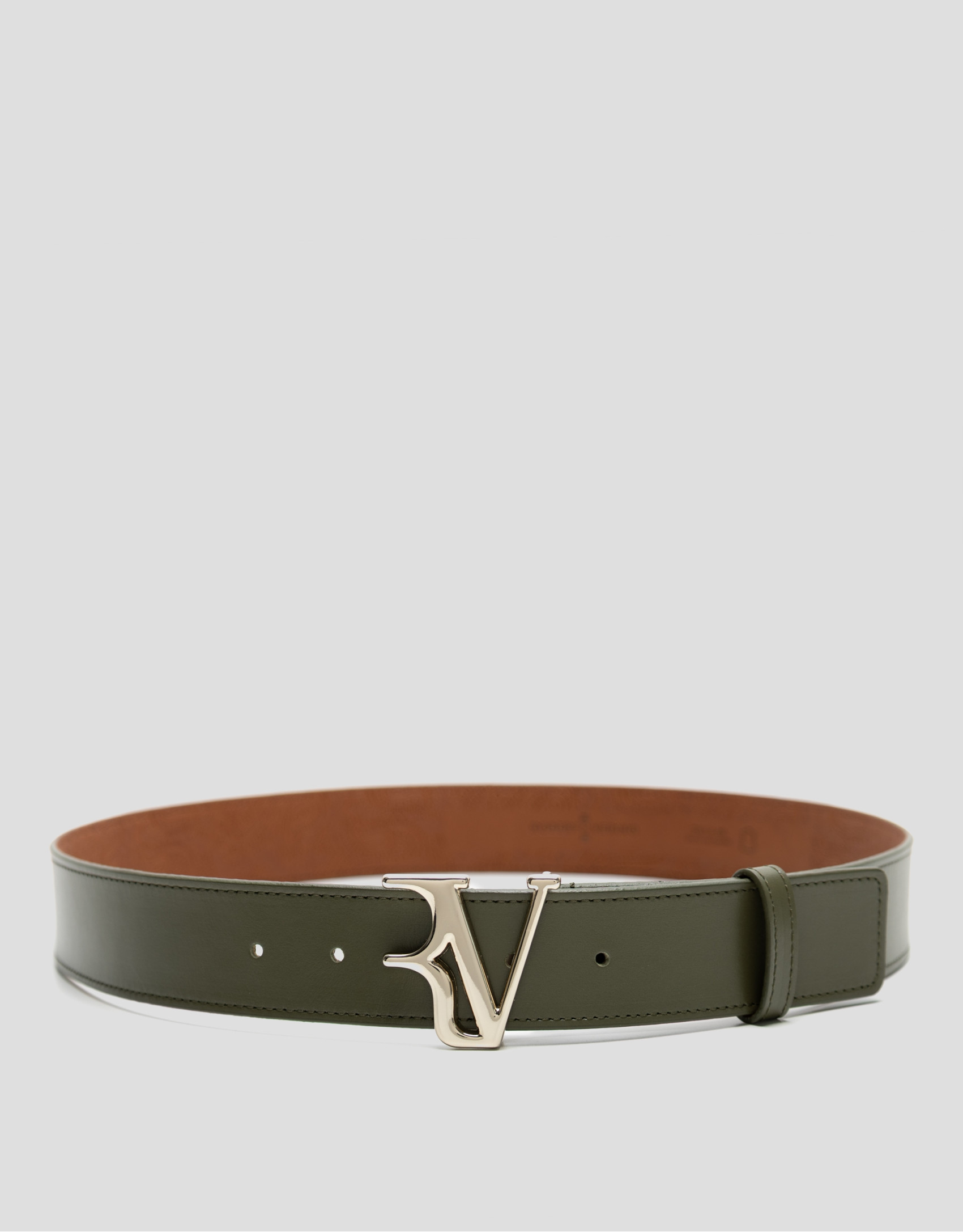 Green leather belt with matching stitching | Roberto Verino