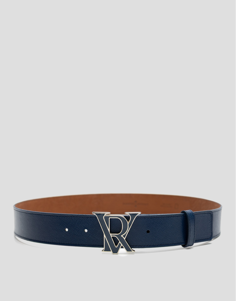 Blue Saffiano leather belt with enamelled buckle | Roberto Verino