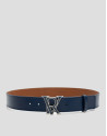 Blue Saffiano leather belt with enamelled buckle | Roberto Verino