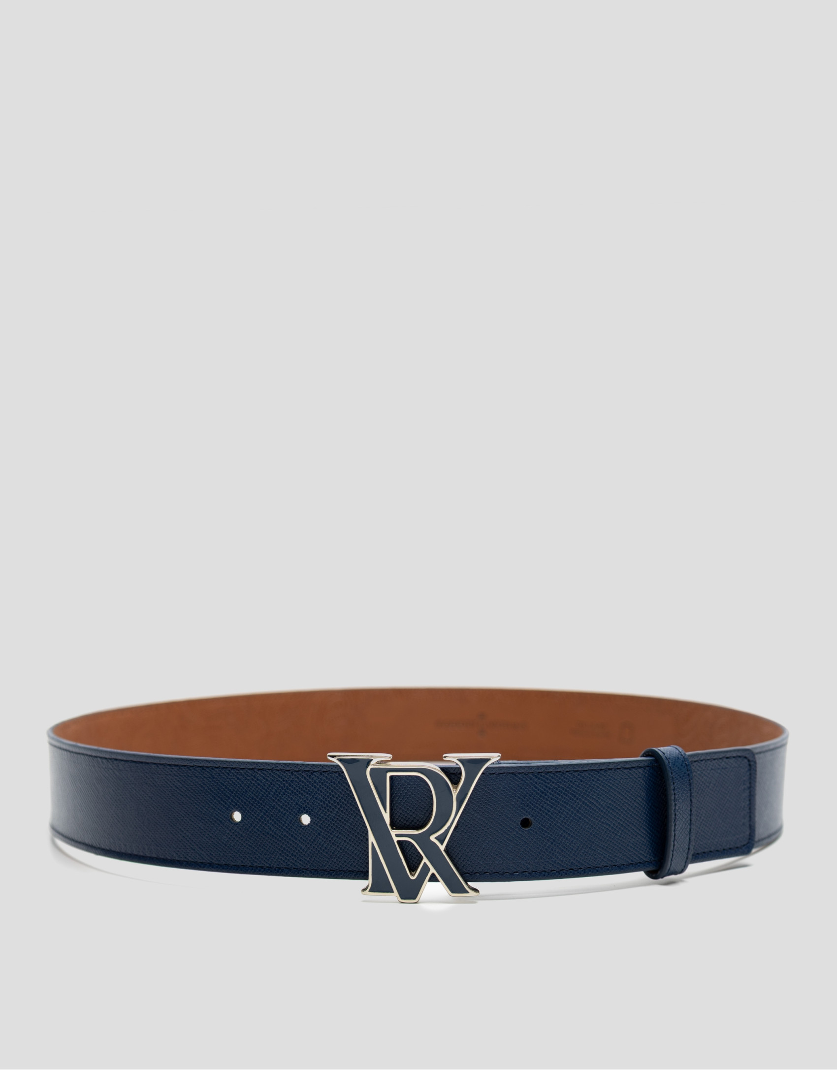 Blue Saffiano leather belt with enamelled buckle | Roberto Verino