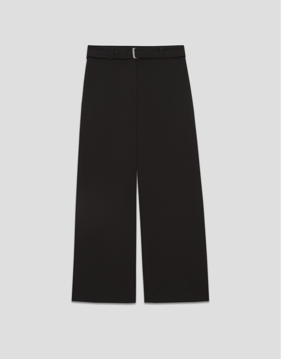 Pantalón ancho fluido twill negro con cinturón | Roberto Verino