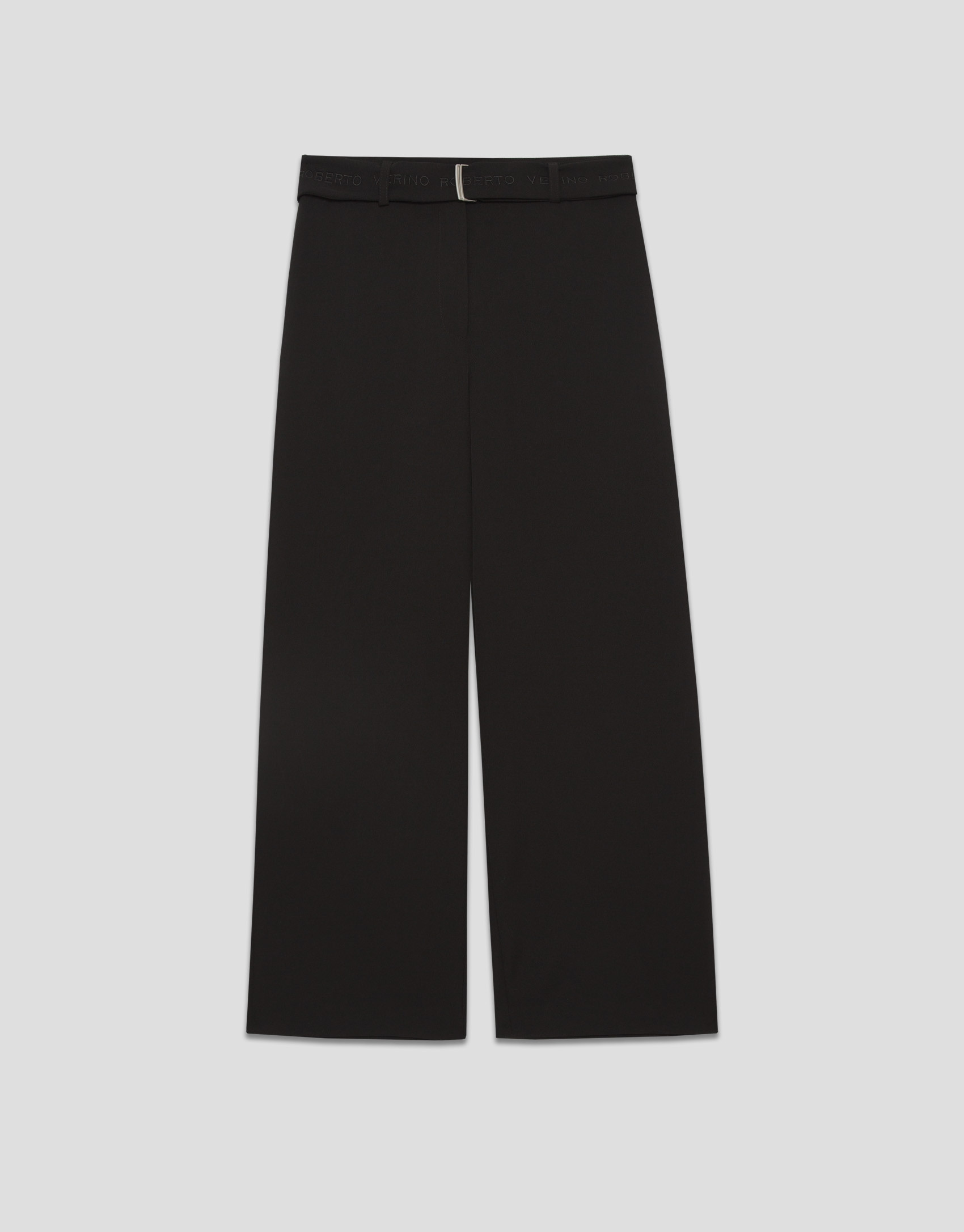 Pantalón ancho fluido twill negro con cinturón | Roberto Verino