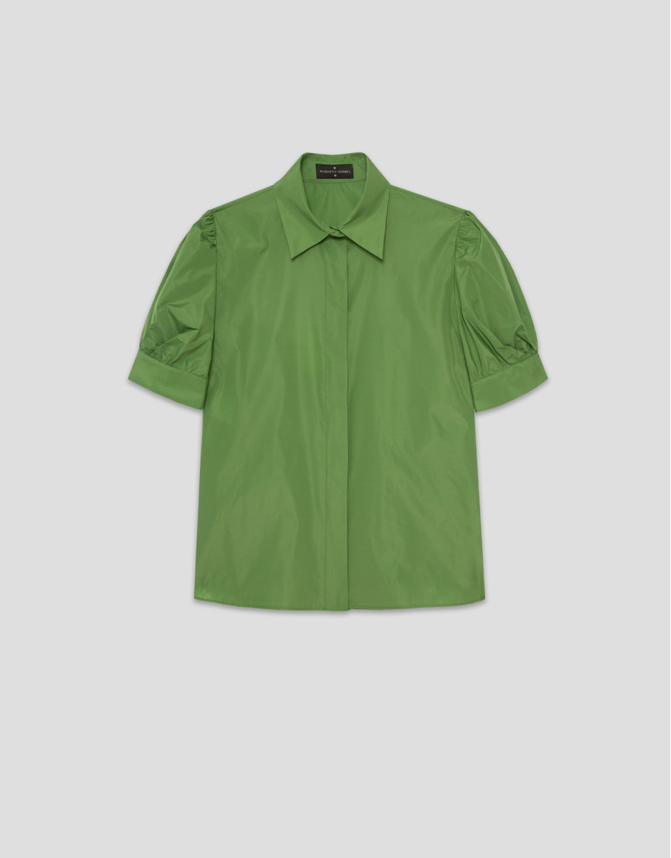 Blusa manga corta fruncida tafeta verde - Mujer | Roberto Verino