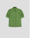 Green taffeta blouse with puckered short sleeves | Roberto Verino