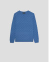 Navy blue cable knit long sleeve wool sweater | Roberto Verino