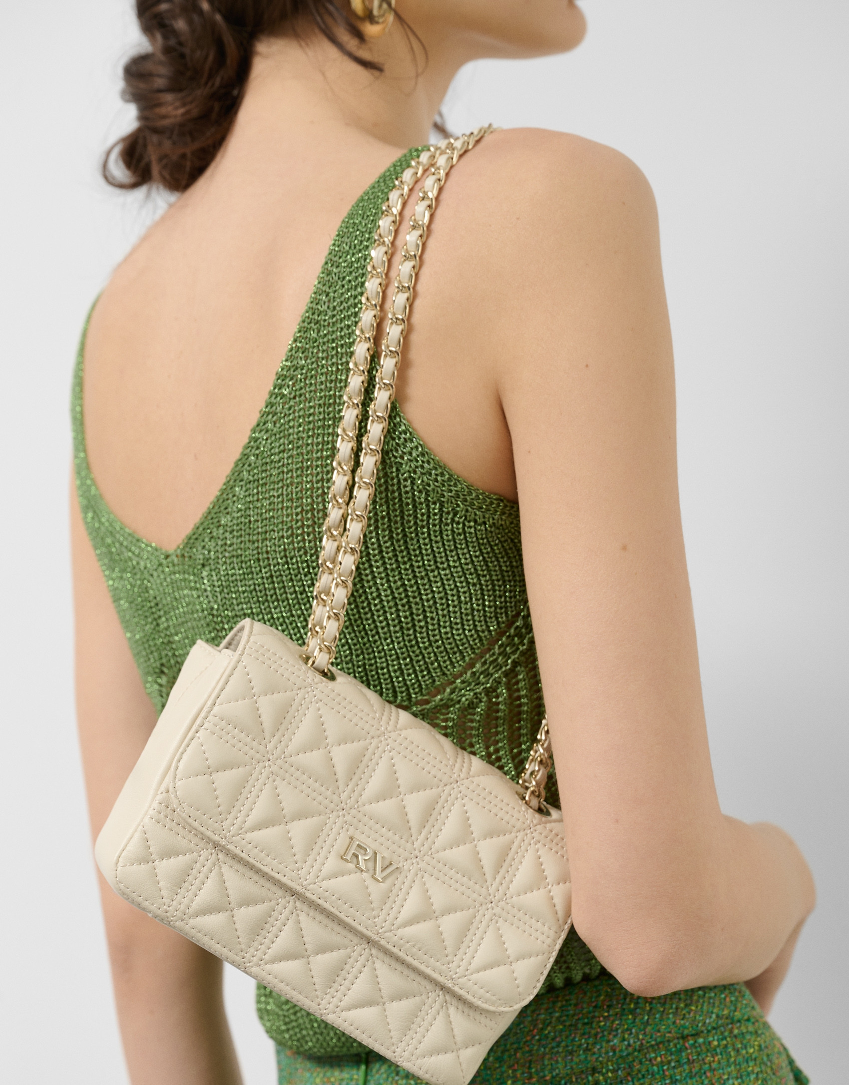 Linda Mini ecru quilted leather shoulder bag | Roberto Verino