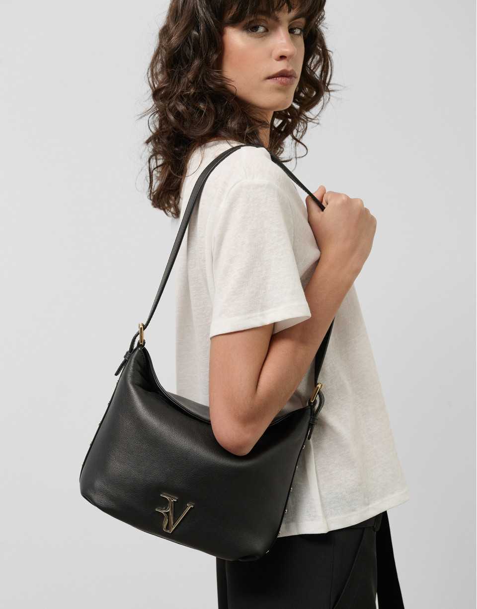 Bolso de hombro Mini Hobo Mafalda piel negro | Roberto Verino