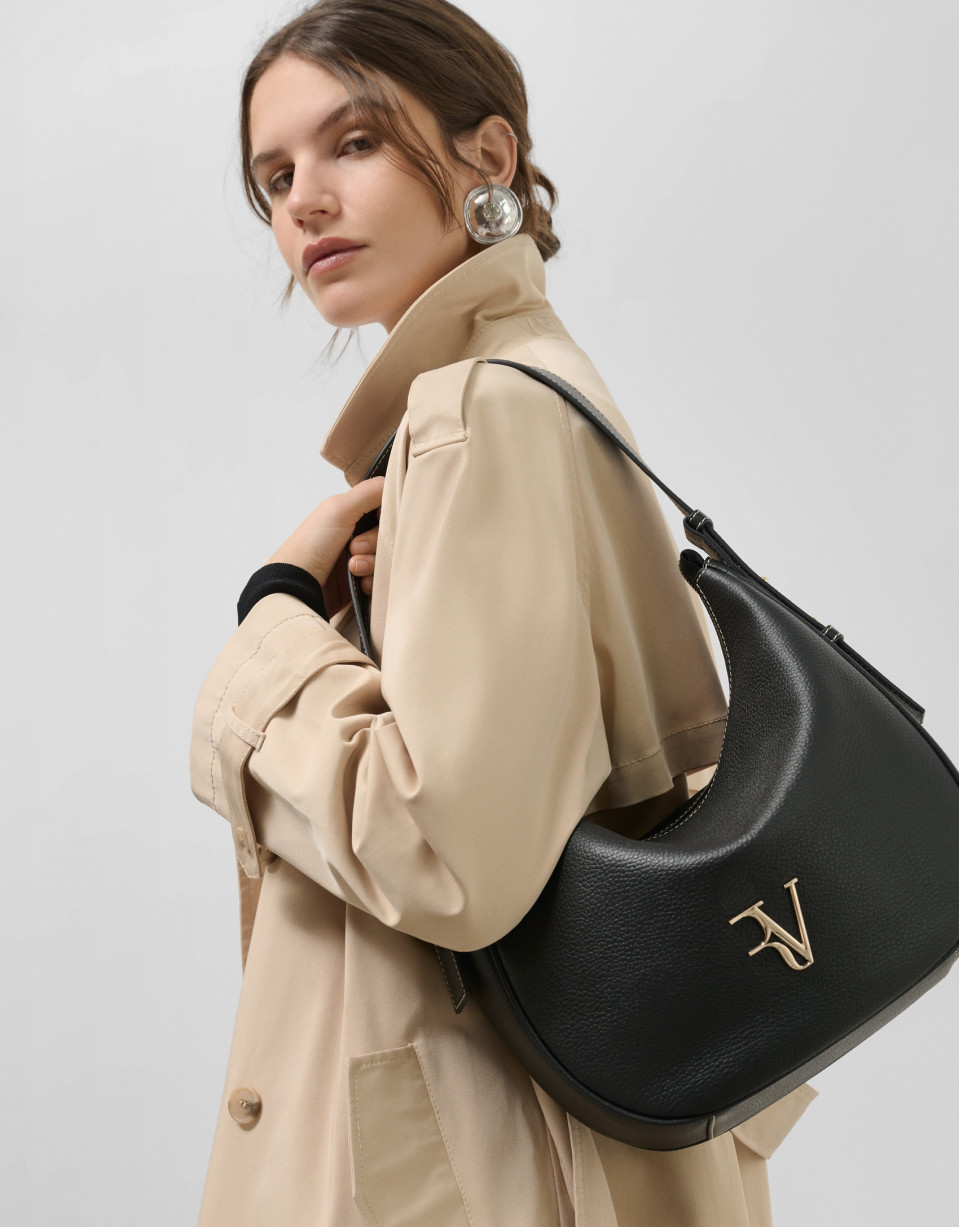 Bolso de hombro Cuca Hobo piel granulada negro | Roberto Verino