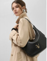Black granulated leather Cuca Hobo shoulder bag | Roberto Verino