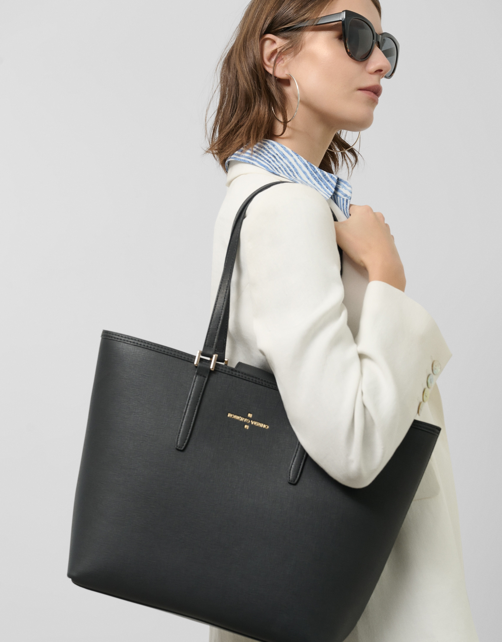 Sama black leather shopper bag - Sale - SS2025 | Roberto Verino