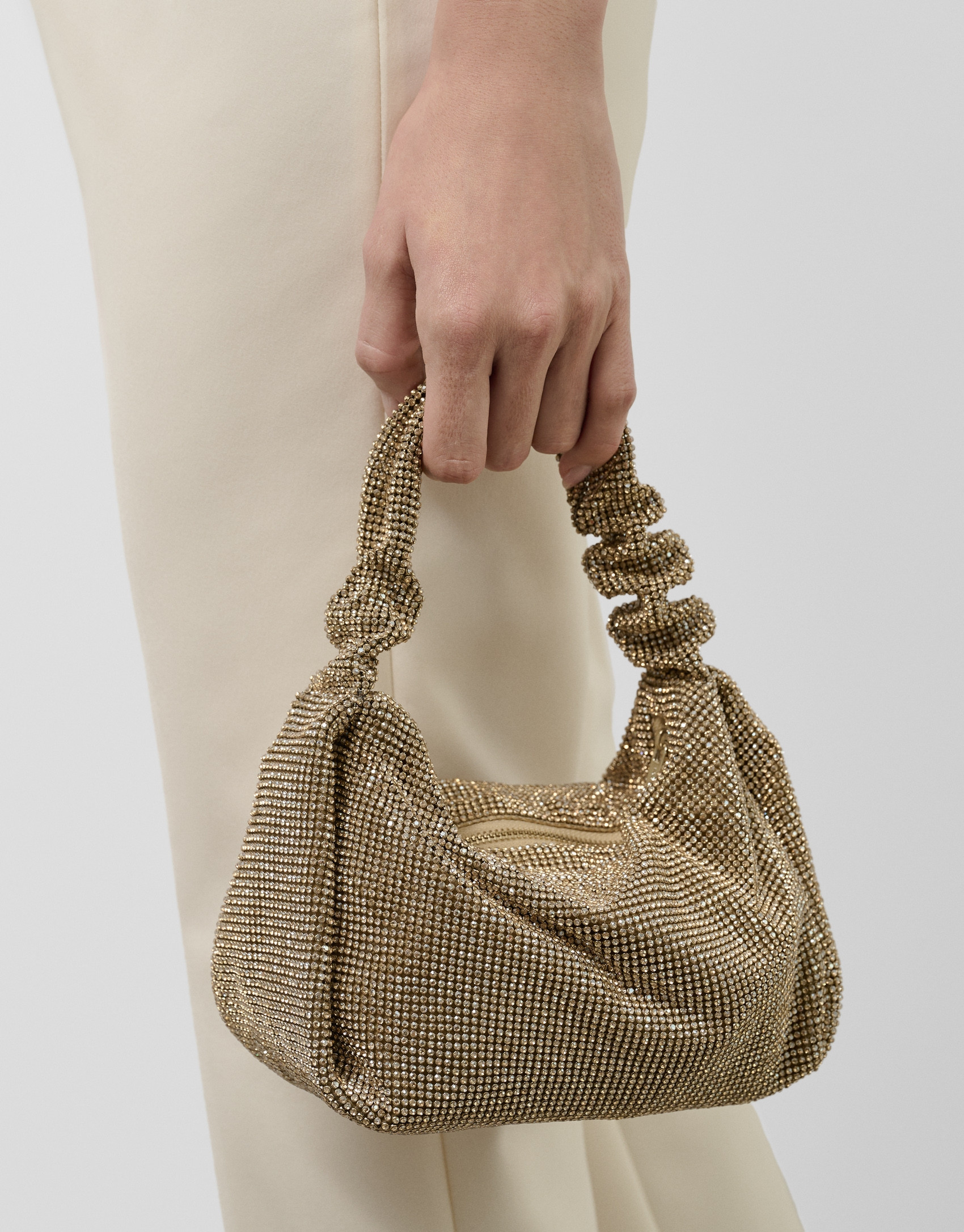 Ariana Crystal Mesh gold clutch bag - Woman | Roberto Verino