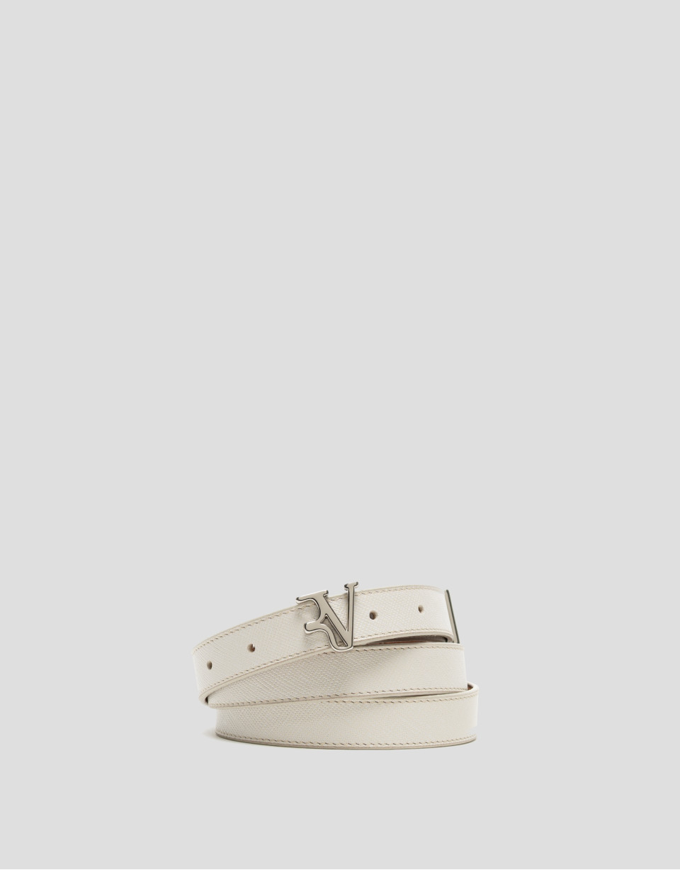 Narrow beige Saffiano leather belt - Woman | Roberto Verino