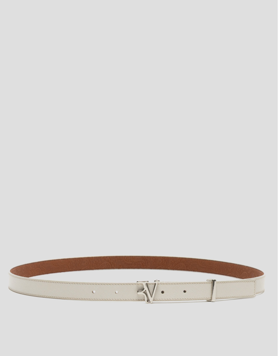 Narrow beige Saffiano leather belt - Woman | Roberto Verino
