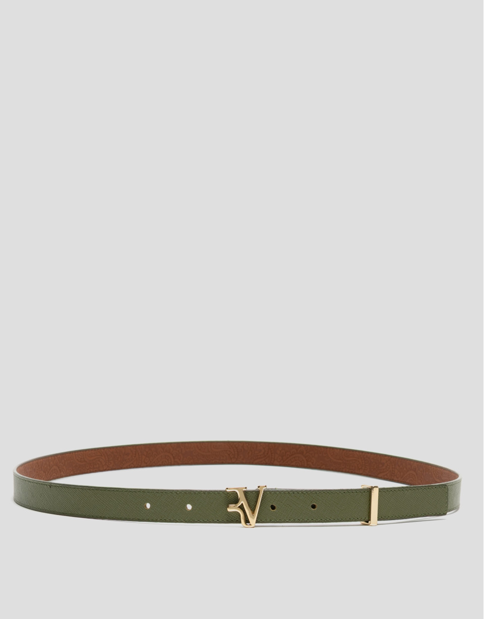 Narrow green saffiano leather belt - Woman | Roberto Verino