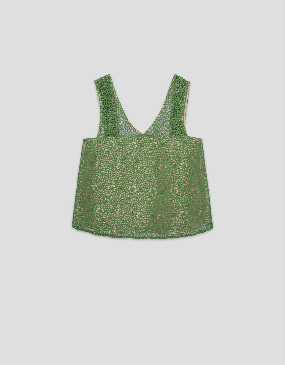 Top tirante ancho en guipur verde - Mujer | Roberto Verino