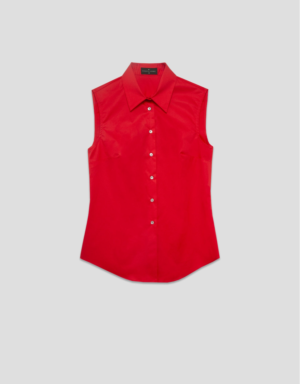 Red cotton sleeveless shirt - Woman - SS2025 | Roberto Verino