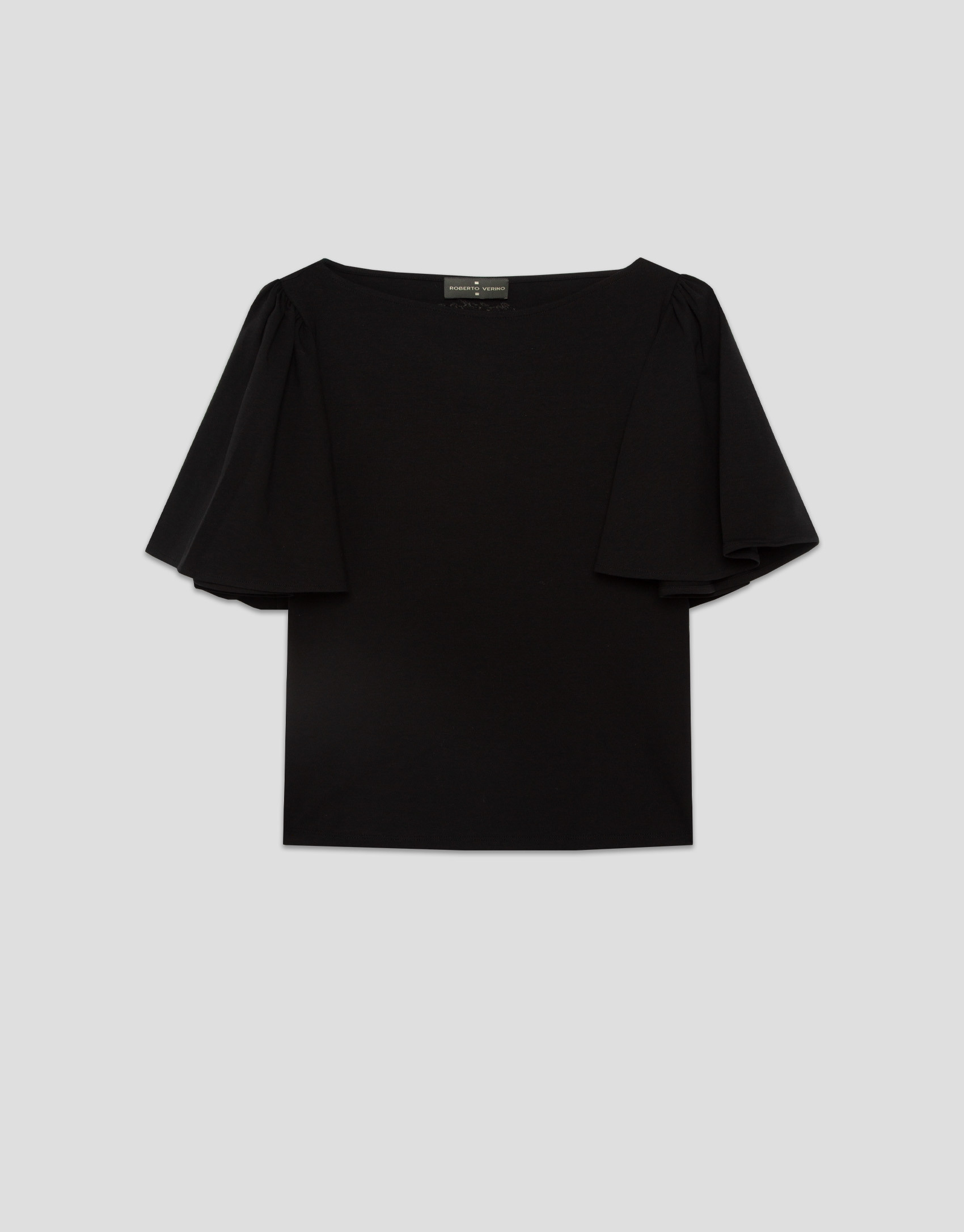 Camiseta manga capa en algodón negro - Mujer | Roberto Verino
