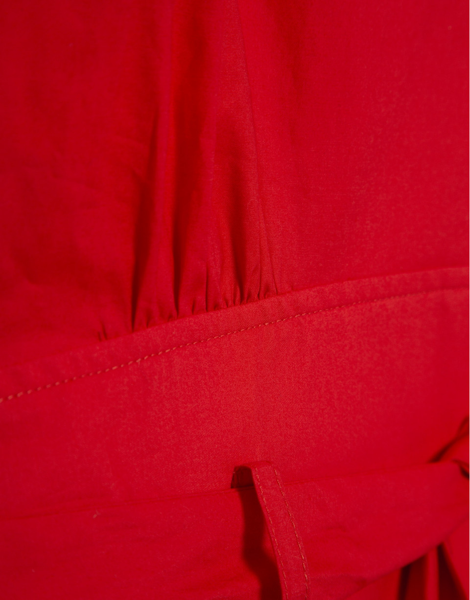 Vestido midi camisero algodón satinado rojo | Roberto Verino