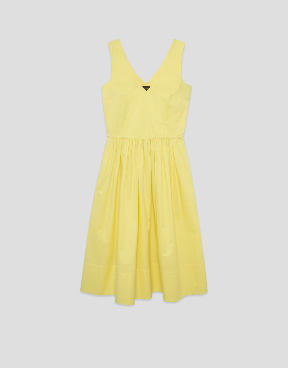 Yellow cotton sleeveless midi dress - Woman | Roberto Verino