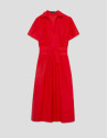 Vestido midi camisero algodón satinado rojo | Roberto Verino