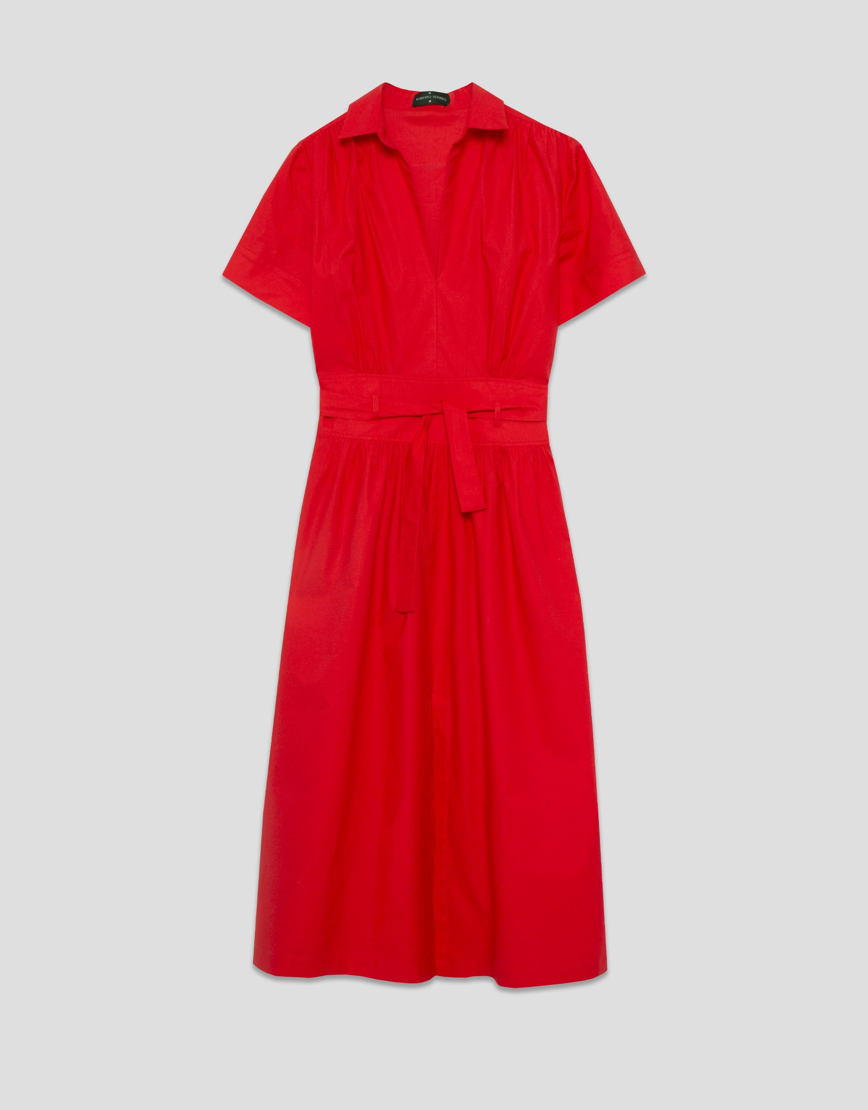 Vestido midi camisero algodón satinado rojo | Roberto Verino
