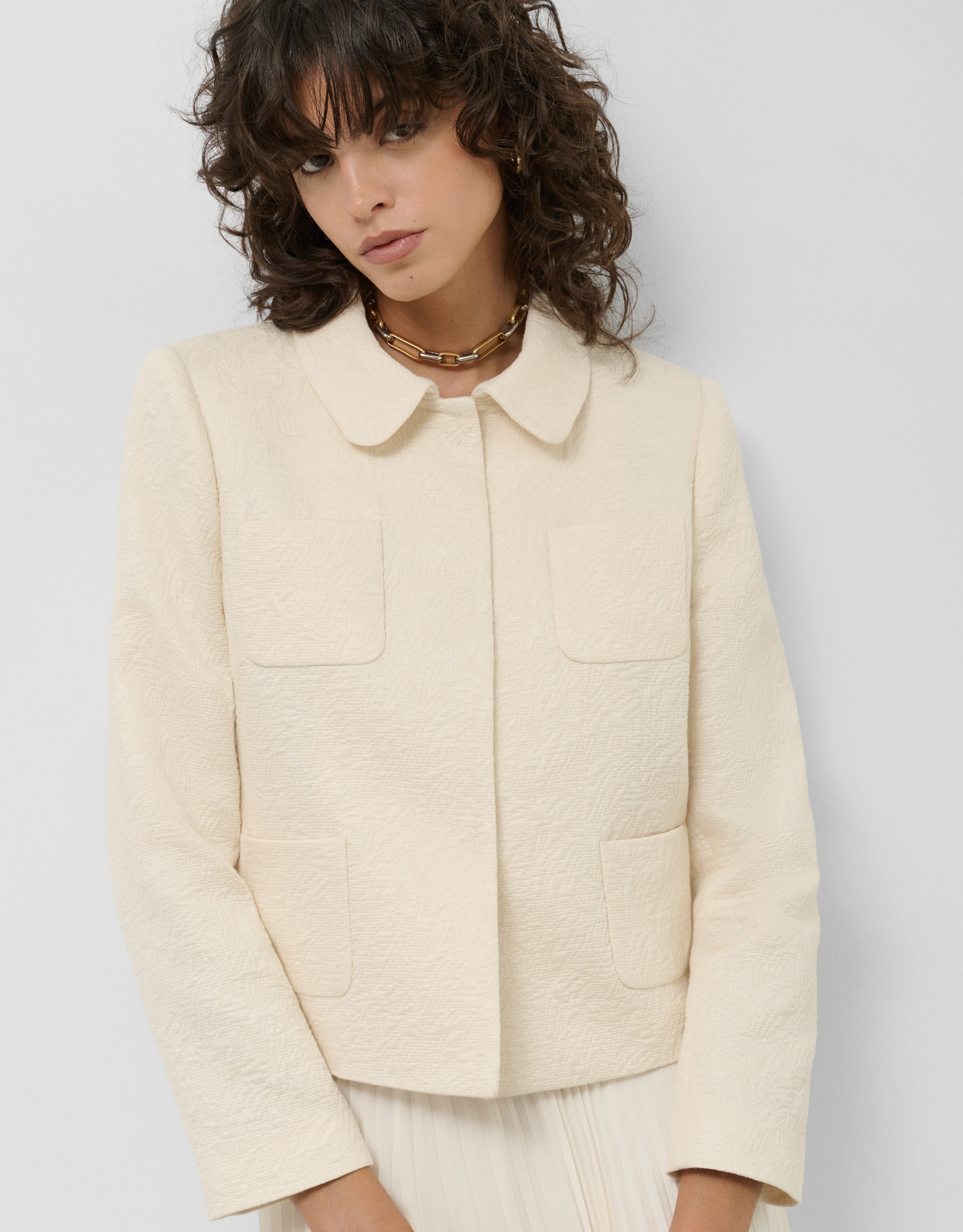 Chaqueta corta jacquard flocado crudo - Mujer | Roberto Verino