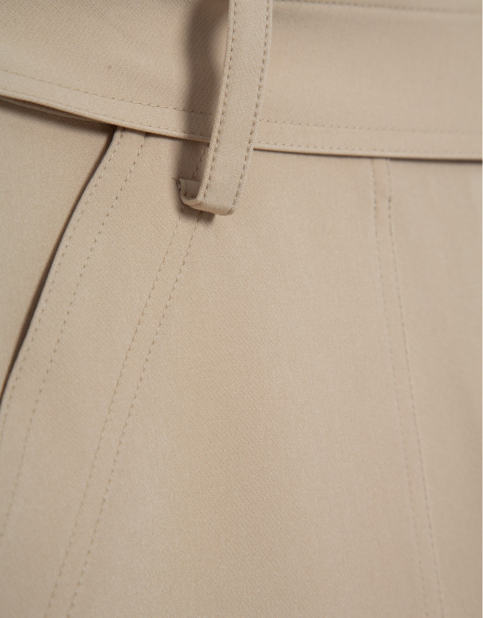 Wide beige flowing twill pants with belt | Roberto Verino