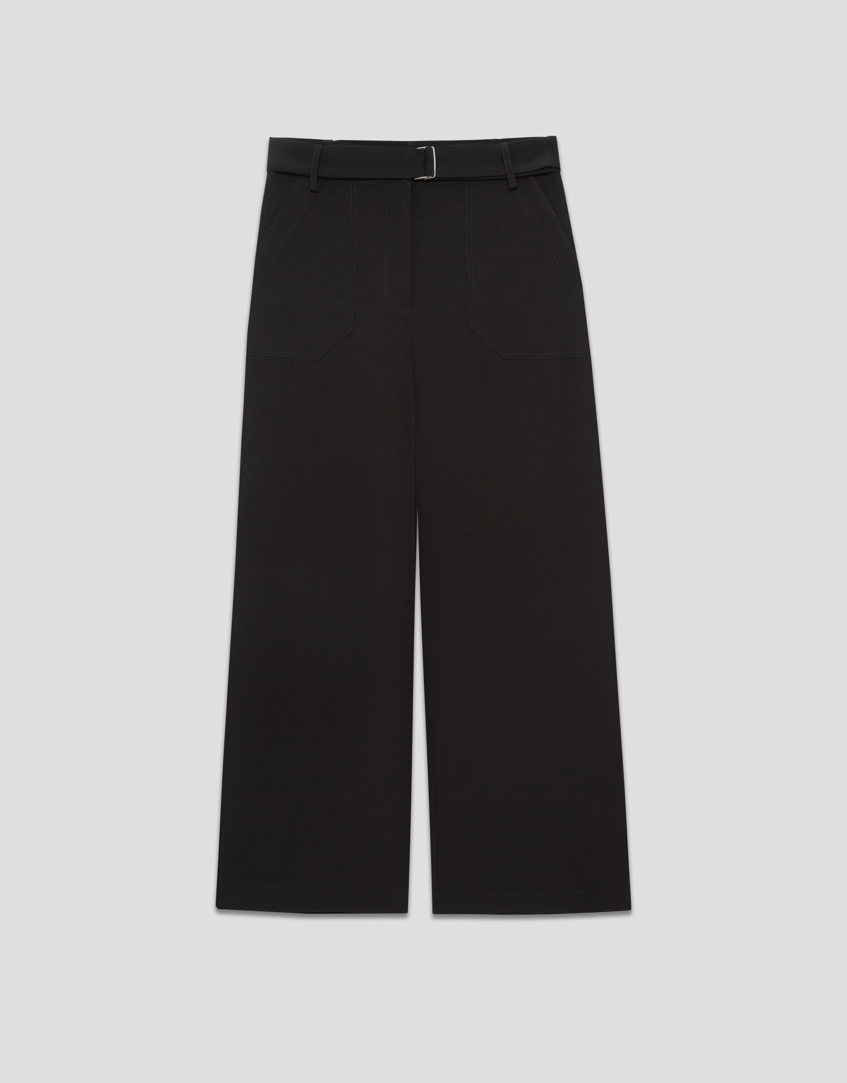 Wide black flowing twill pants with belt | Roberto Verino