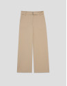 Wide beige flowing twill pants with belt | Roberto Verino