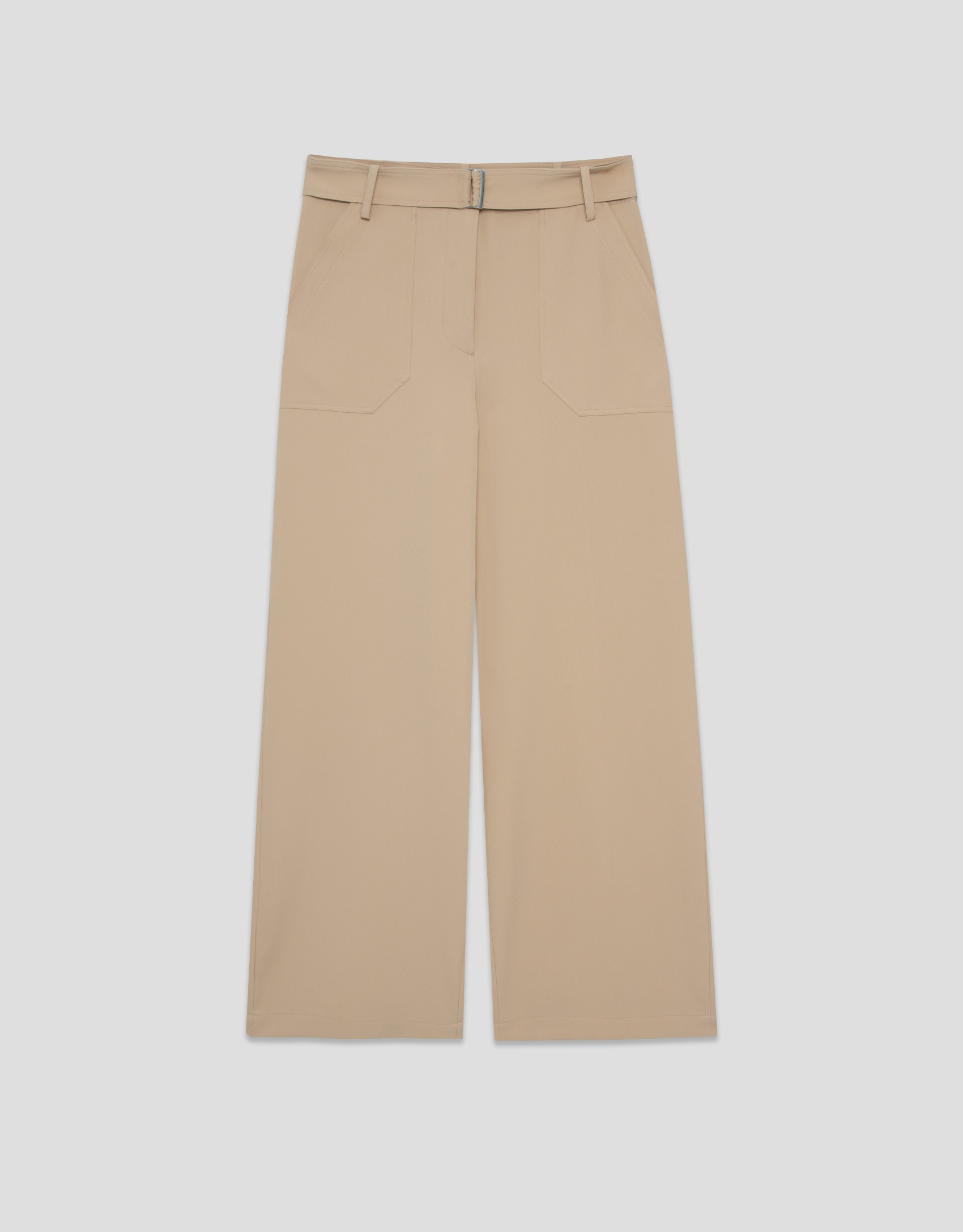 Pantalón ancho fluido twill marrón con cinturón | Roberto Verino
