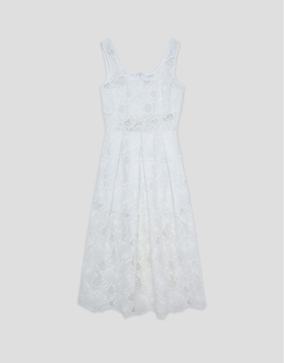 Vestido midi de sisas en guipur blanco - Mujer | Roberto Verino