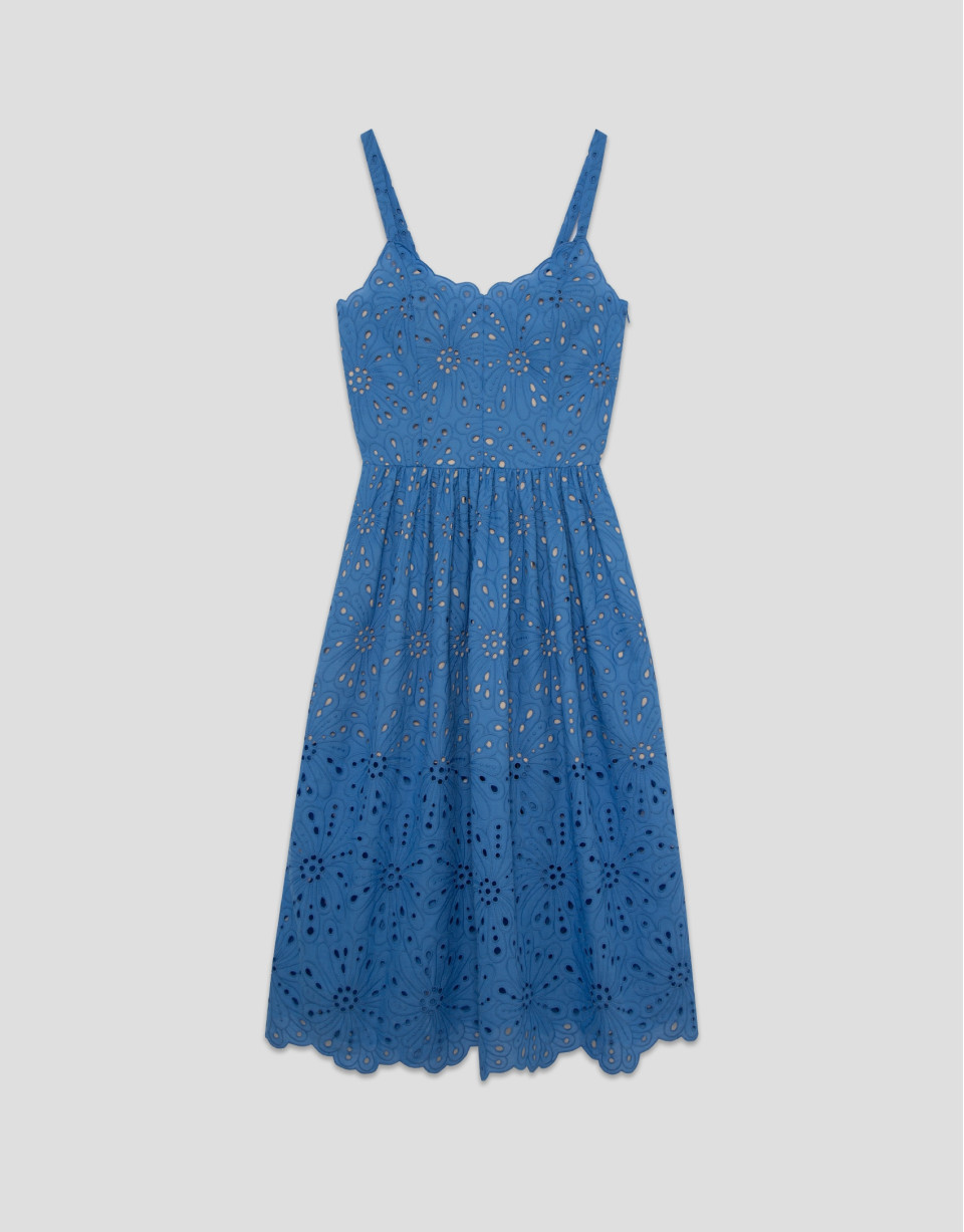 Vestido midi tirantes bordado suizo azul | Roberto Verino