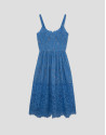 Vestido midi tirantes bordado suizo azul | Roberto Verino