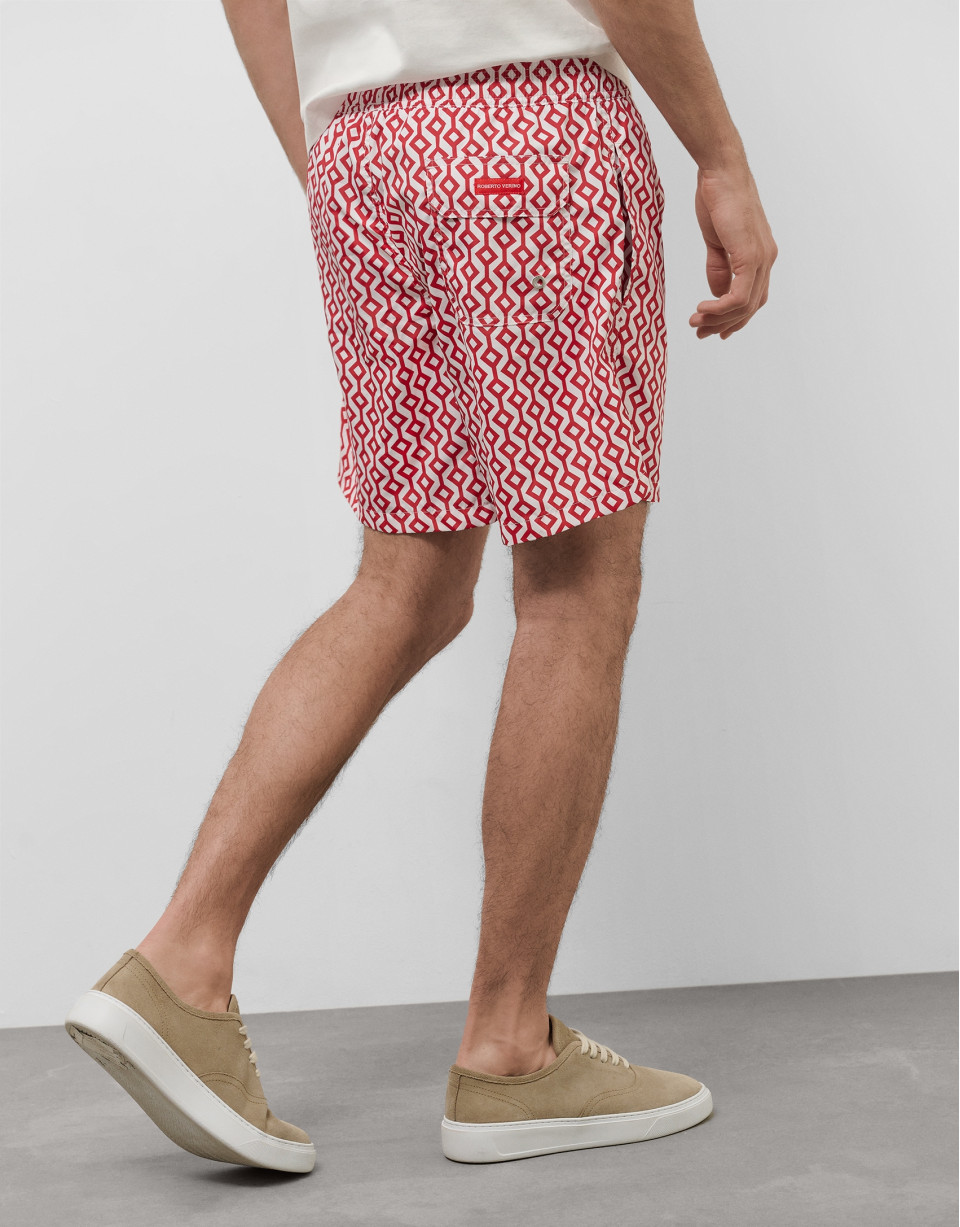 Red geometric print swimsuit - Man - SS2025 | Roberto Verino