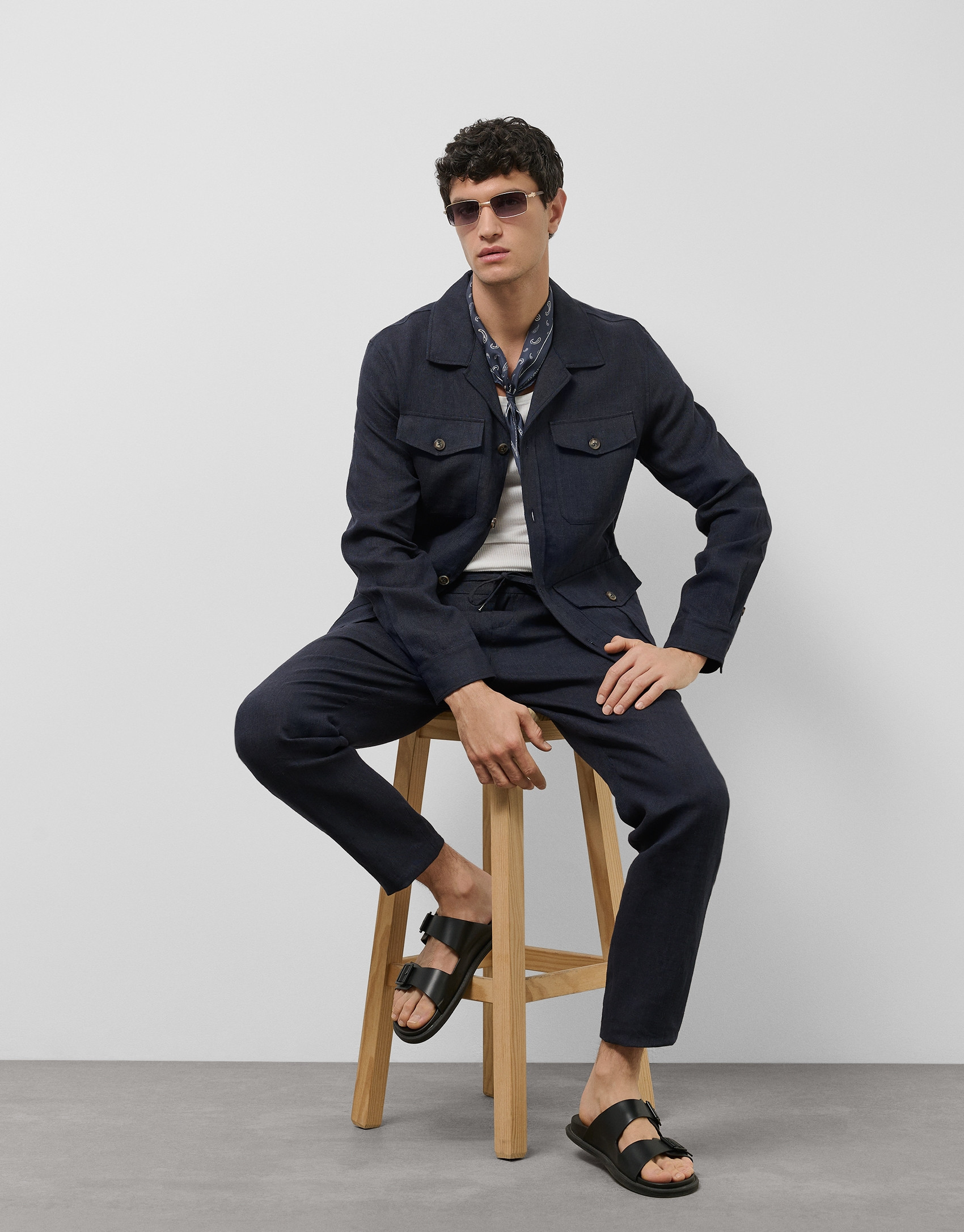 Blue linen four-pocket safari jacket - Man | Roberto Verino