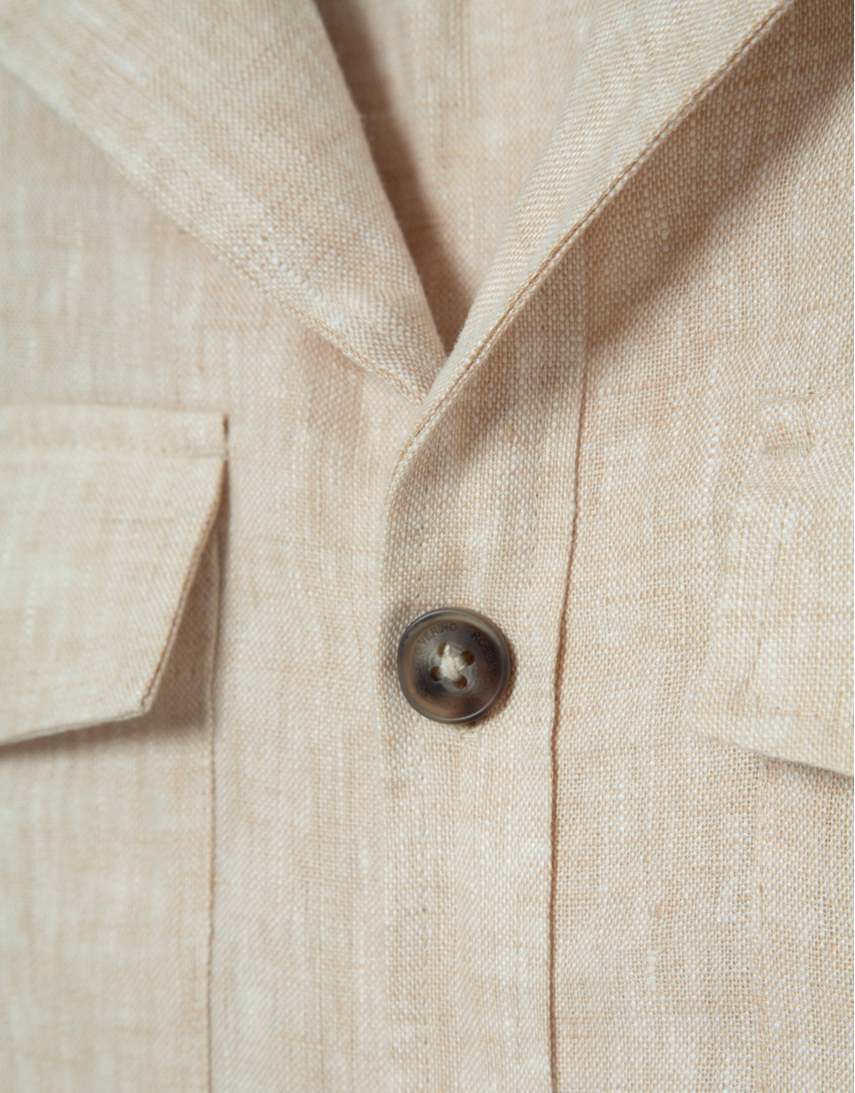 Beige linen four-pocket safari jacket - Man | Roberto Verino
