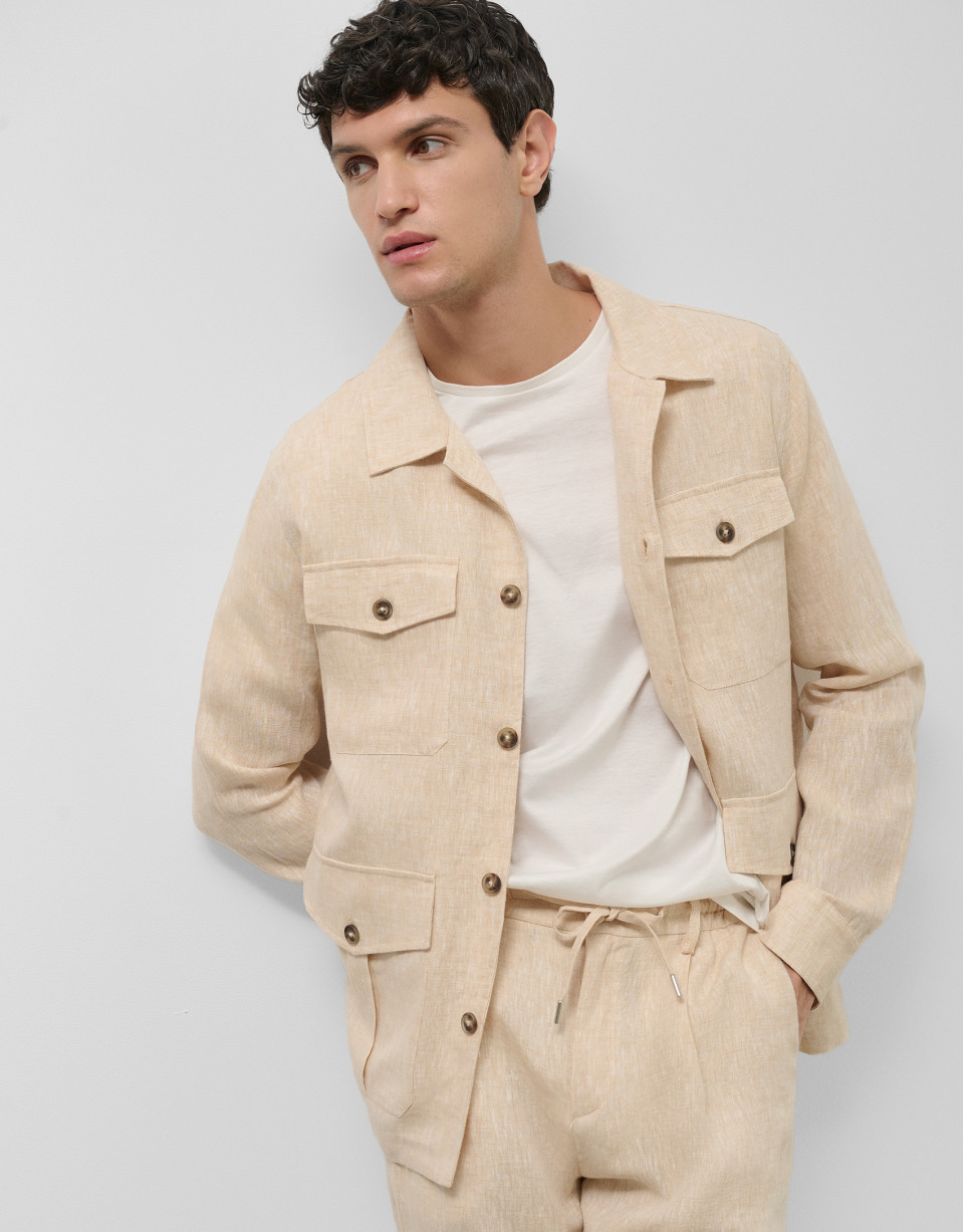 Sahariana cuatro bolsillos lino beige - Hombre | Roberto Verino