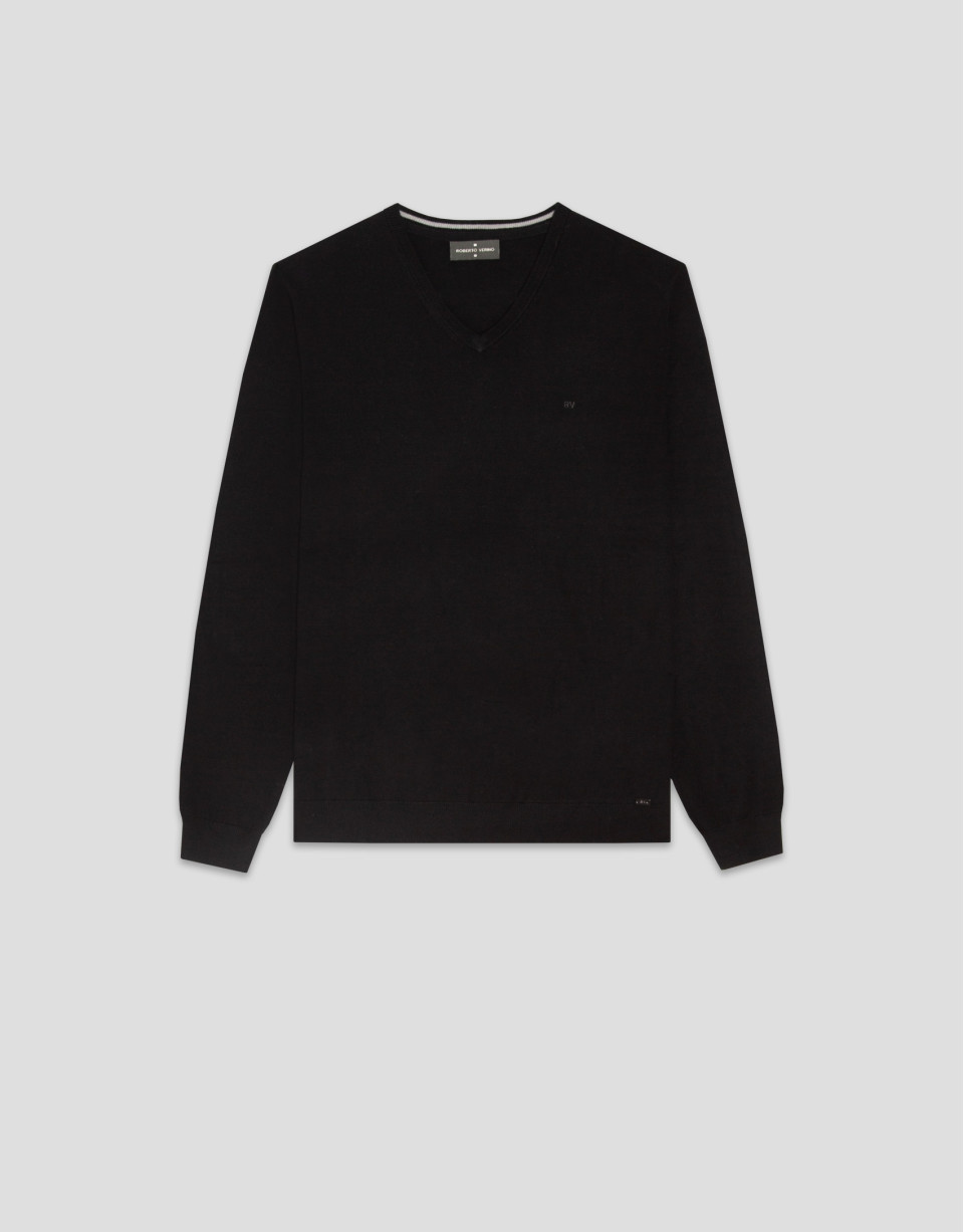 Jersey cuello pico punto lana negro - Hombre | Roberto Verino
