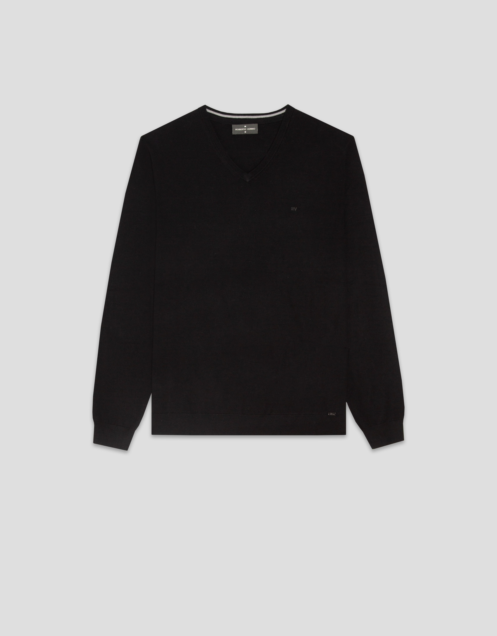 Black wool sweater with V-neck - Man - SS2025 | Roberto Verino